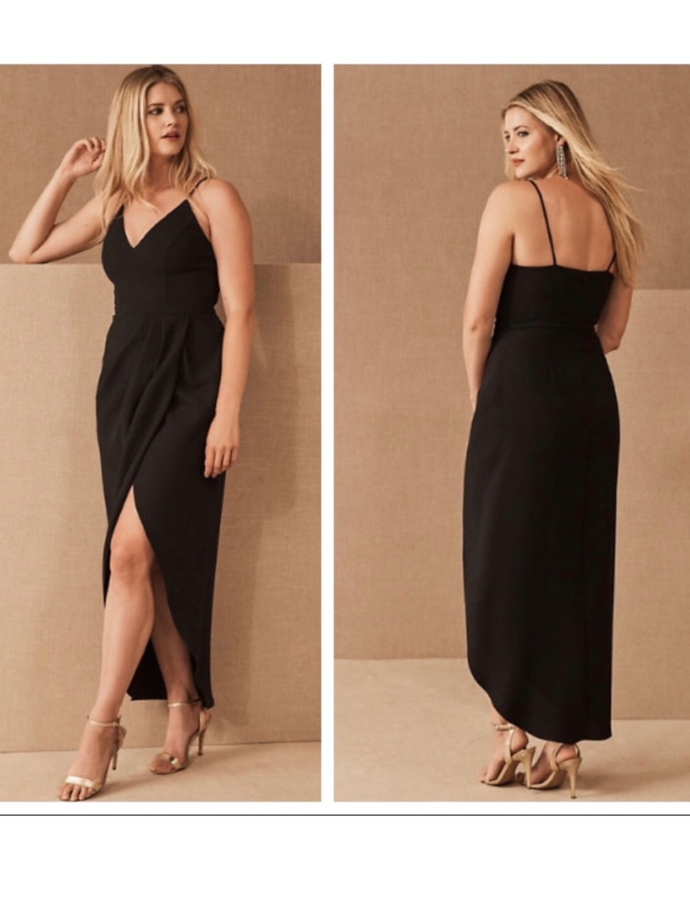BHLDN Black Spaghetti-Strap Wrap Slit Maxi Dress